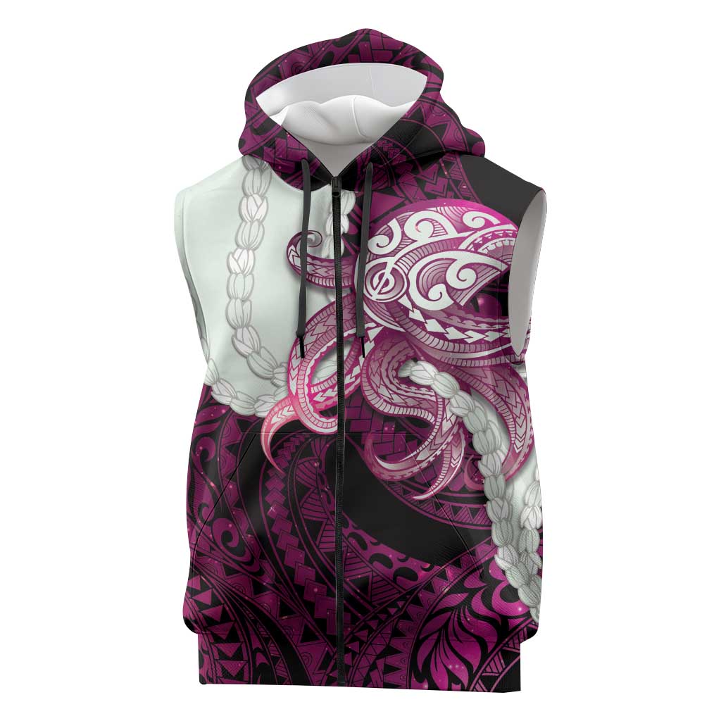Pink Galaxy Polynesia Tribal Octopus Tattoo Sleeveless Zip Hoodie Pikake Lei Polynesian Pattern LT14 Pink - Polynesian Pride