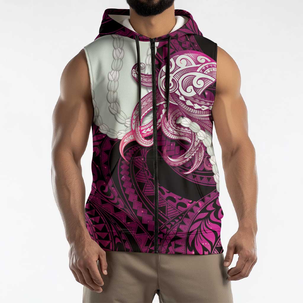 Pink Galaxy Polynesia Tribal Octopus Tattoo Sleeveless Zip Hoodie Pikake Lei Polynesian Pattern LT14 - Polynesian Pride