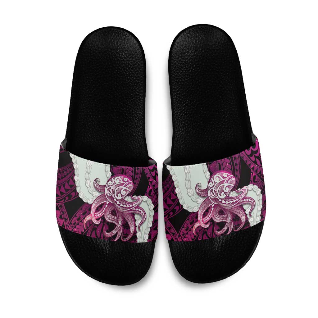 Pink Galaxy Polynesia Tribal Octopus Tattoo Slide Sandals Pikake Lei Polynesian Pattern