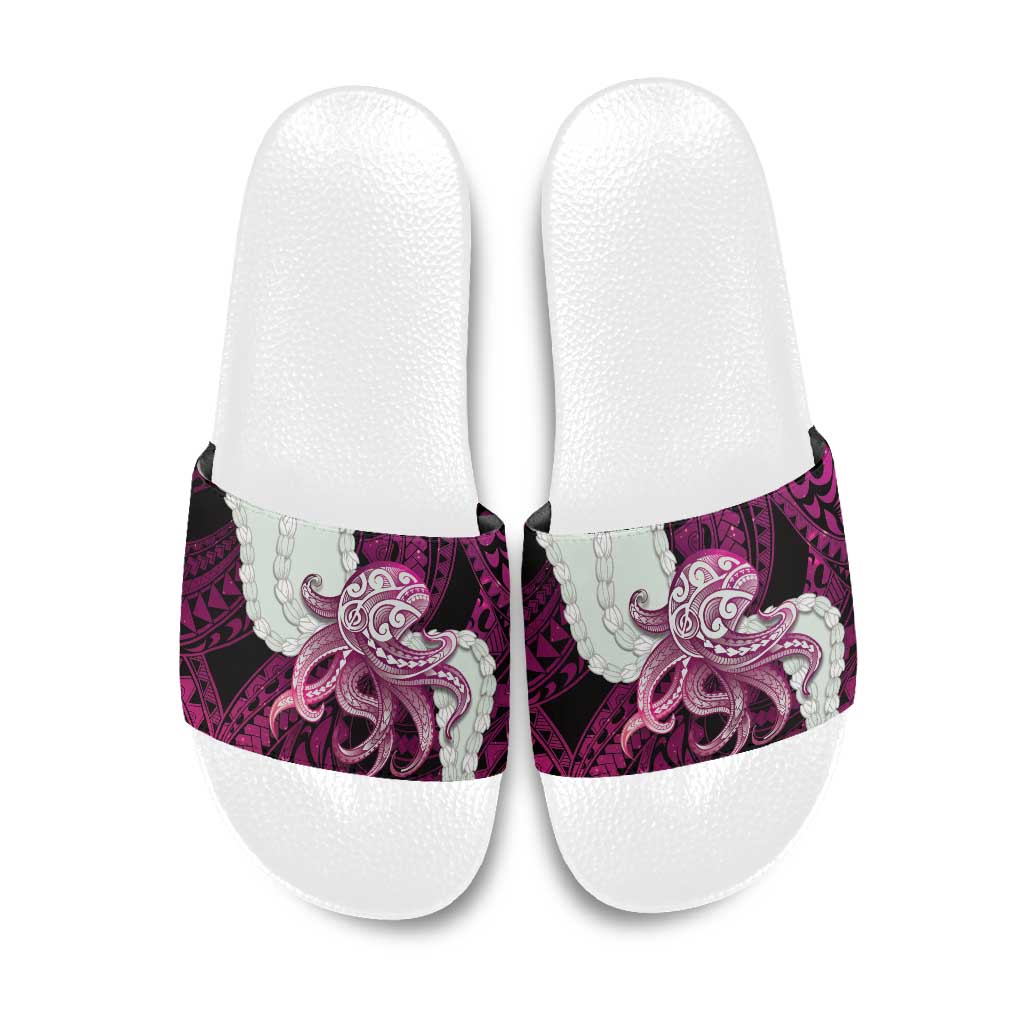 Pink Galaxy Polynesia Tribal Octopus Tattoo Slide Sandals Pikake Lei Polynesian Pattern