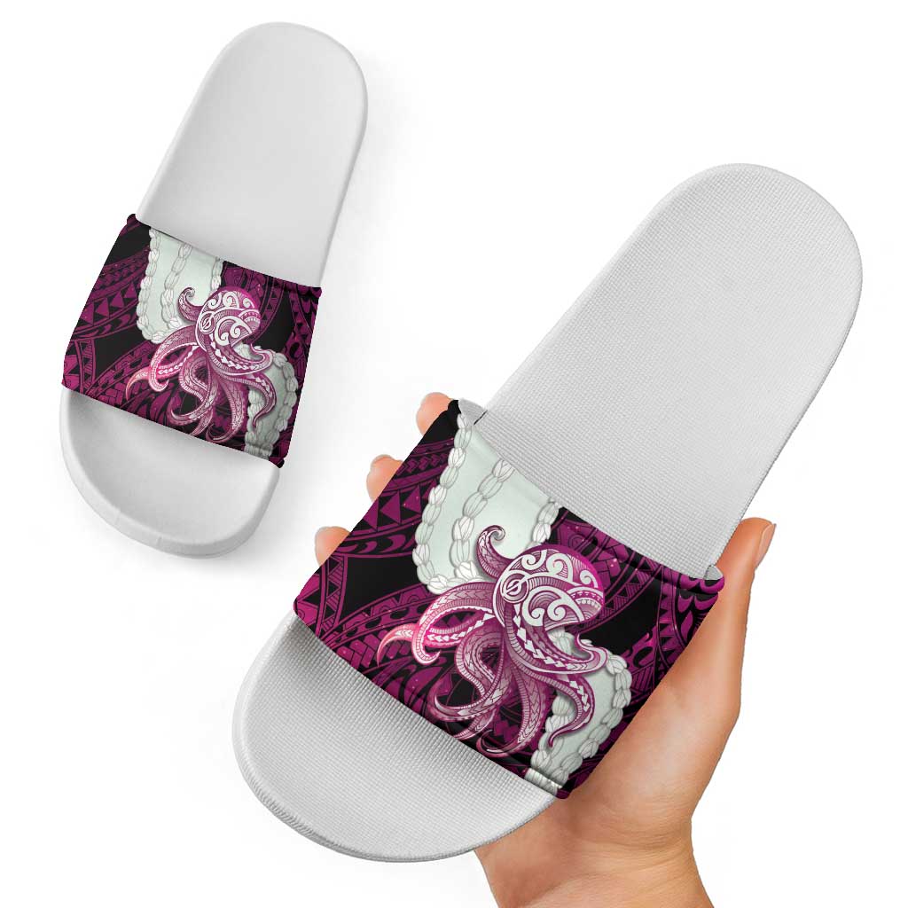 Pink Galaxy Polynesia Tribal Octopus Tattoo Slide Sandals Pikake Lei Polynesian Pattern