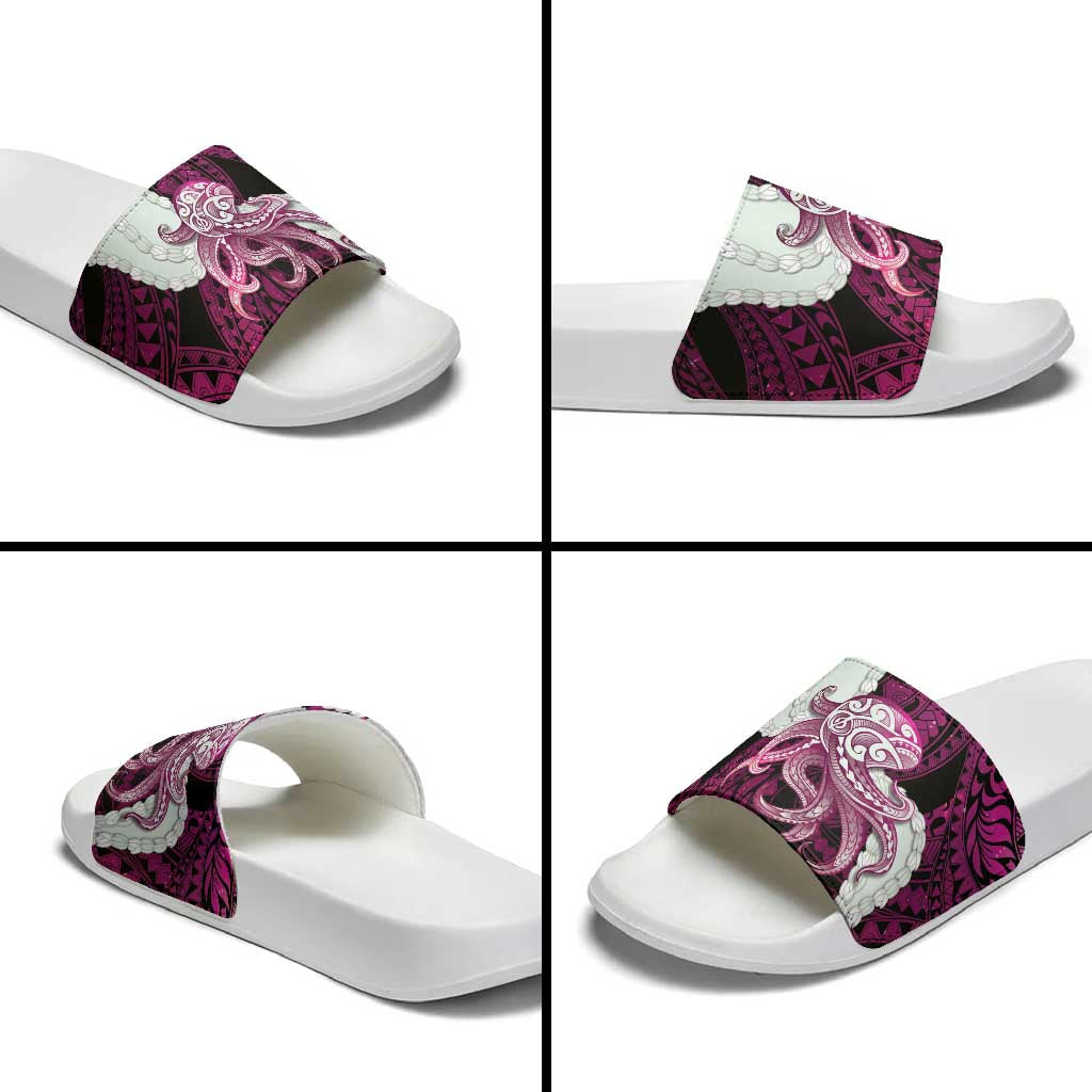 Pink Galaxy Polynesia Tribal Octopus Tattoo Slide Sandals Pikake Lei Polynesian Pattern