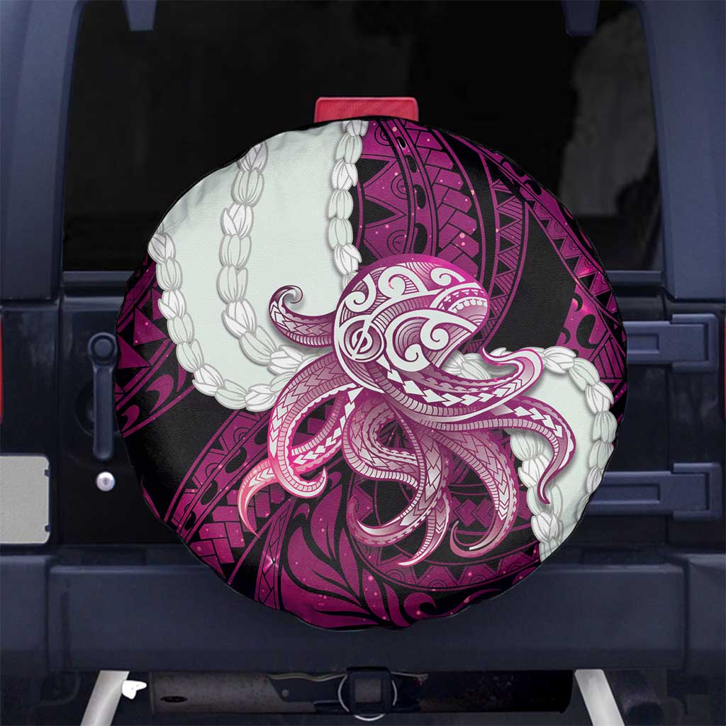 Pink Galaxy Polynesia Tribal Octopus Tattoo Spare Tire Cover Pikake Lei Polynesian Pattern LT14 No hole Pink - Polynesian Pride