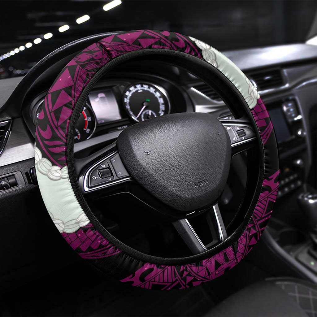 Pink Galaxy Polynesia Tribal Octopus Tattoo Steering Wheel Cover Pikake Lei Polynesian Pattern LT14 Universal Fit Pink - Polynesian Pride