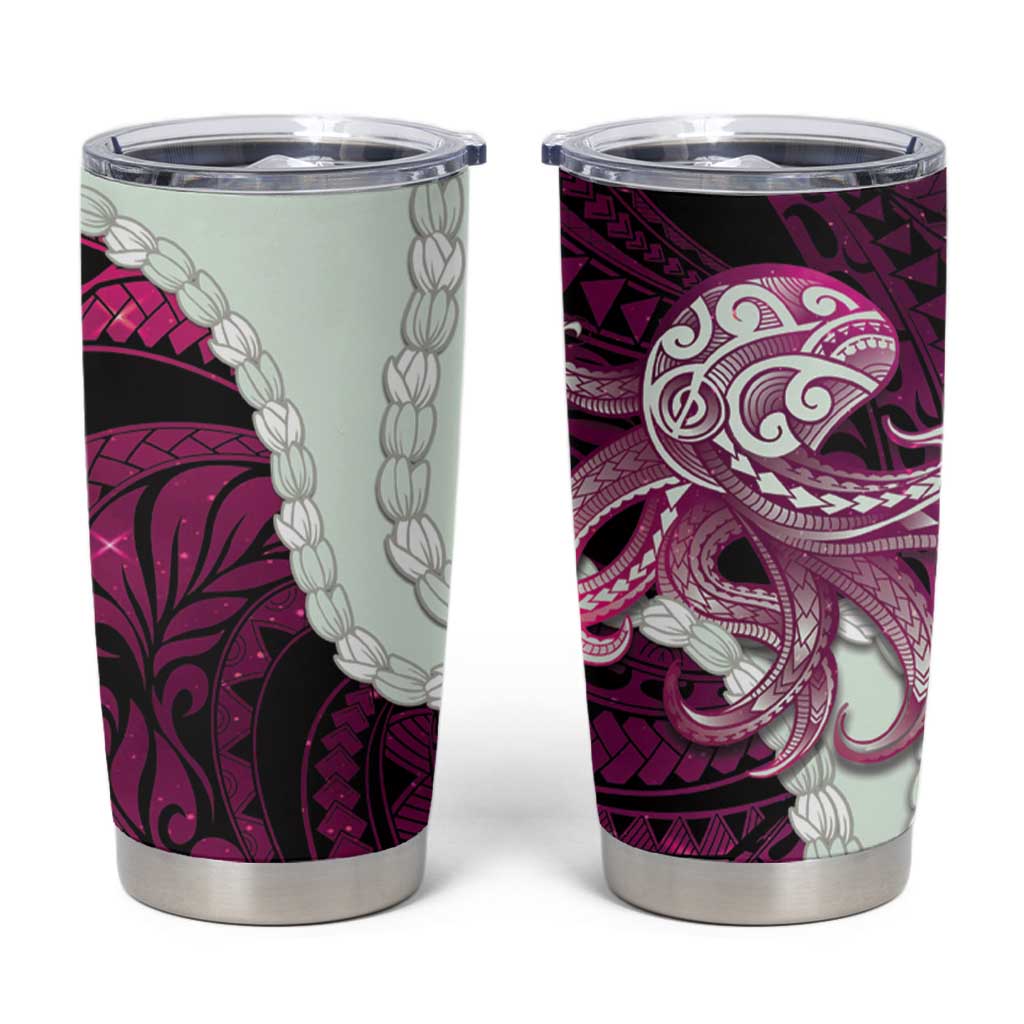 Pink Galaxy Polynesia Tribal Octopus Tattoo Tumbler Cup Pikake Lei Polynesian Pattern