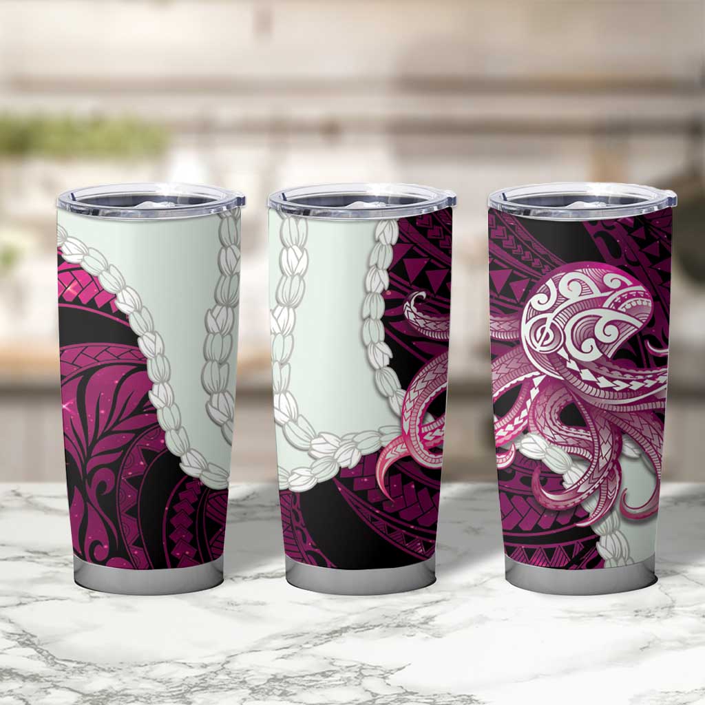 Pink Galaxy Polynesia Tribal Octopus Tattoo Tumbler Cup Pikake Lei Polynesian Pattern