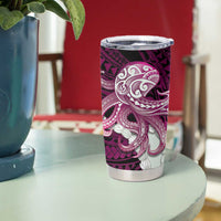 Pink Galaxy Polynesia Tribal Octopus Tattoo Tumbler Cup Pikake Lei Polynesian Pattern