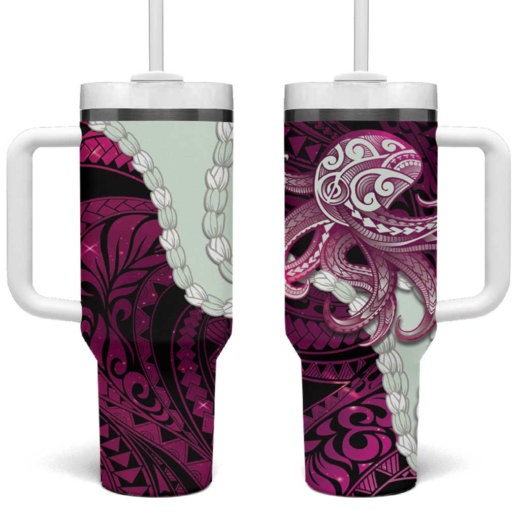 Pink Galaxy Polynesia Tribal Octopus Tattoo Tumbler With Handle Pikake Lei Polynesian Pattern LT14 One Size: 40 oz Pink - Polynesian Pride