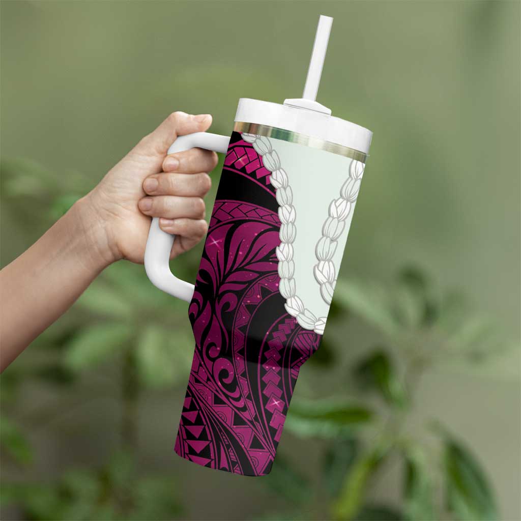 Pink Galaxy Polynesia Tribal Octopus Tattoo Tumbler With Handle Pikake Lei Polynesian Pattern LT14 - Polynesian Pride