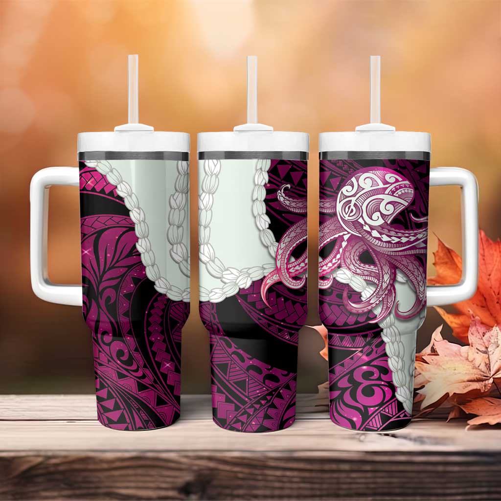 Pink Galaxy Polynesia Tribal Octopus Tattoo Tumbler With Handle Pikake Lei Polynesian Pattern LT14 - Polynesian Pride