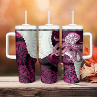 Pink Galaxy Polynesia Tribal Octopus Tattoo Tumbler With Handle Pikake Lei Polynesian Pattern LT14 - Polynesian Pride