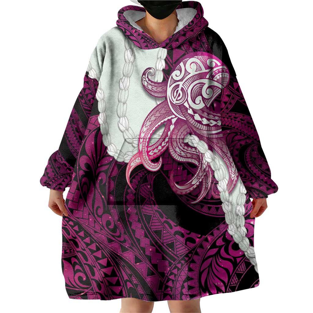 Pink Galaxy Polynesia Tribal Octopus Tattoo Wearable Blanket Hoodie Pikake Lei Polynesian Pattern LT14 - Polynesian Pride