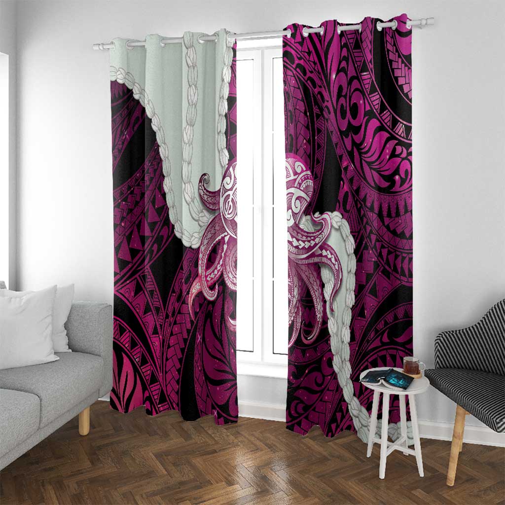 Pink Galaxy Polynesia Tribal Octopus Tattoo Window Curtain Pikake Lei Polynesian Pattern LT14 With Grommets Pink - Polynesian Pride