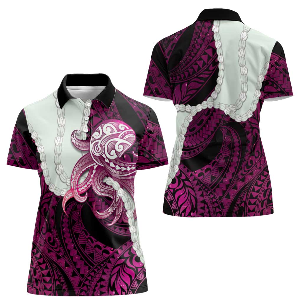 Pink Galaxy Polynesia Tribal Octopus Tattoo Women Polo Shirt Pikake Lei Polynesian Pattern LT14 - Polynesian Pride