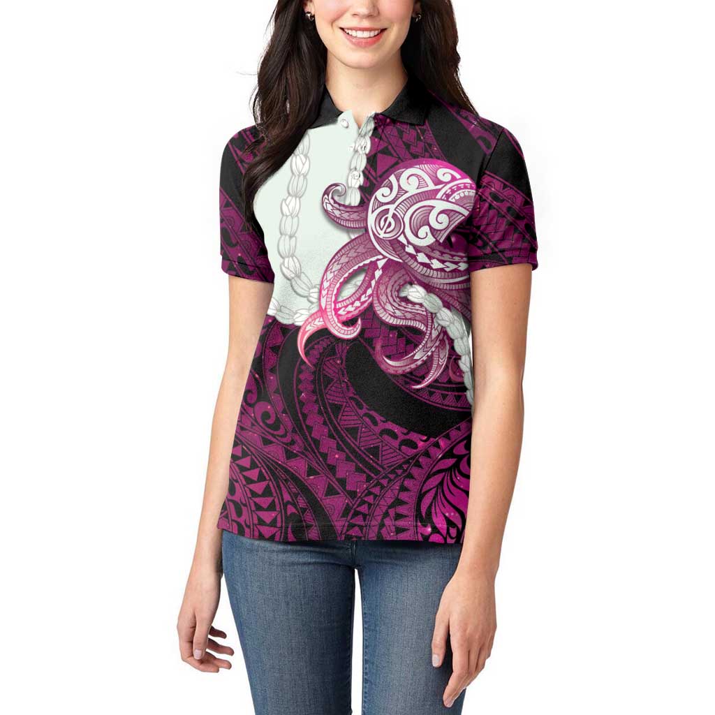 Pink Galaxy Polynesia Tribal Octopus Tattoo Women Polo Shirt Pikake Lei Polynesian Pattern LT14 - Polynesian Pride