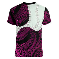 Pink Galaxy Polynesia Tribal Octopus Tattoo Women V-Neck T-Shirt Pikake Lei Polynesian Pattern