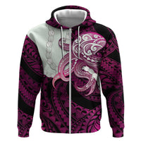 Pink Galaxy Polynesia Tribal Octopus Tattoo Zip Hoodie Pikake Lei Polynesian Pattern LT14 Zip Hoodie Pink - Polynesian Pride