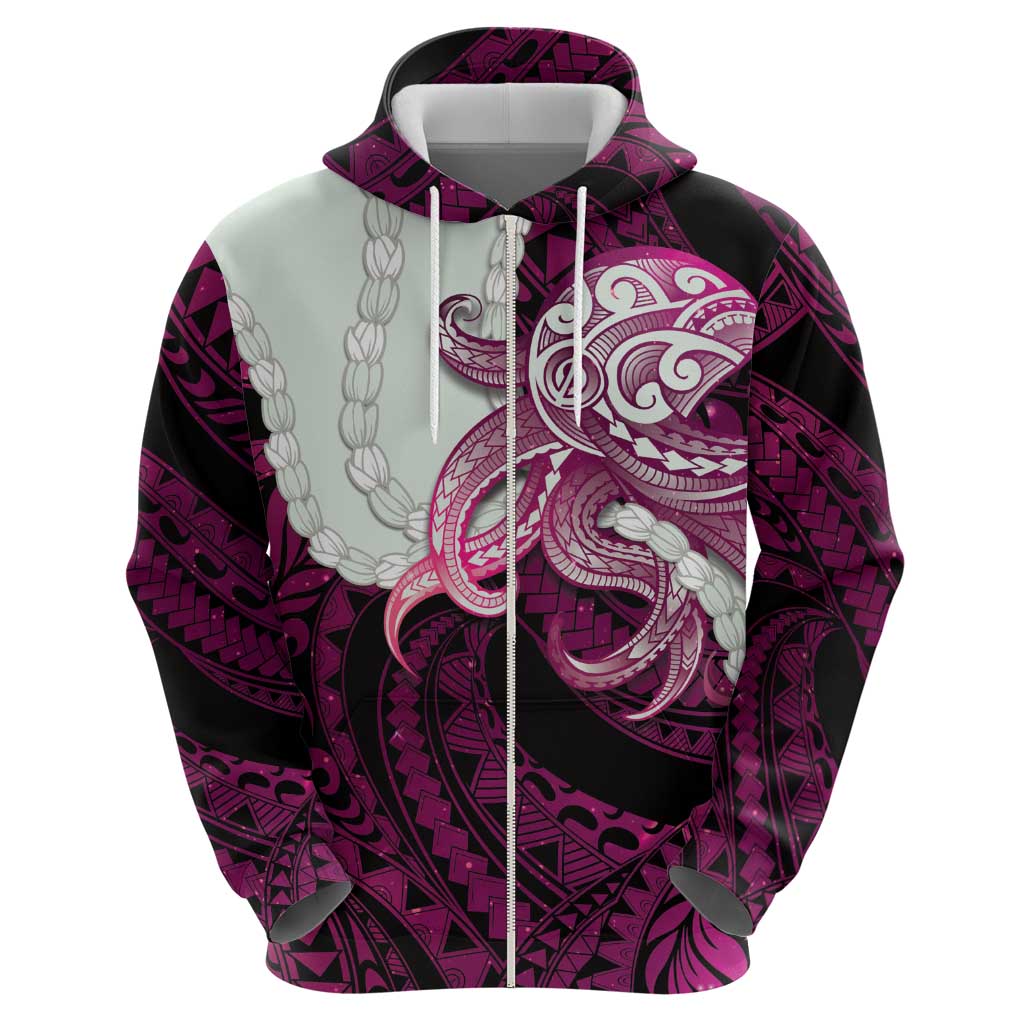 Pink Galaxy Polynesia Tribal Octopus Tattoo Zip Hoodie Pikake Lei Polynesian Pattern LT14 - Polynesian Pride
