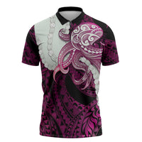 Pink Galaxy Polynesia Tribal Octopus Tattoo Zipper Polo Shirt Pikake Lei Polynesian Pattern LT14 Pink - Polynesian Pride