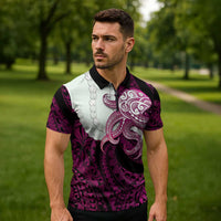 Pink Galaxy Polynesia Tribal Octopus Tattoo Zipper Polo Shirt Pikake Lei Polynesian Pattern LT14 - Polynesian Pride
