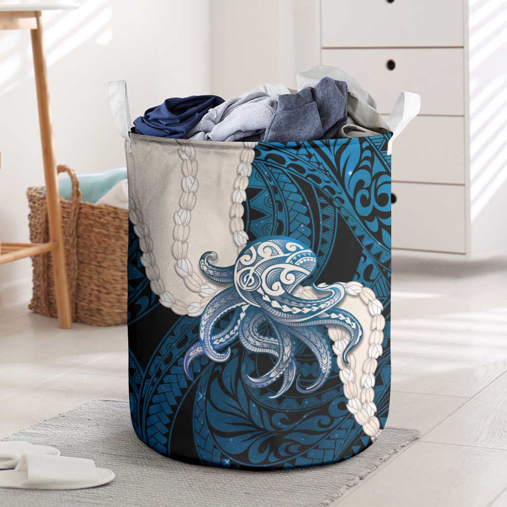 Blue Galaxy Polynesia Tribal Octopus Tattoo Laundry Basket Pikake Lei Polynesian Pattern LT14 Blue - Polynesian Pride