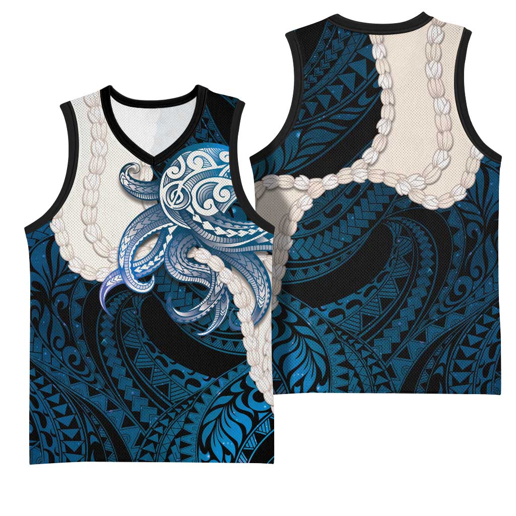 Blue Galaxy Polynesia Tribal Octopus Tattoo Basketball Jersey Pikake Lei Polynesian Pattern LT14 - Polynesian Pride