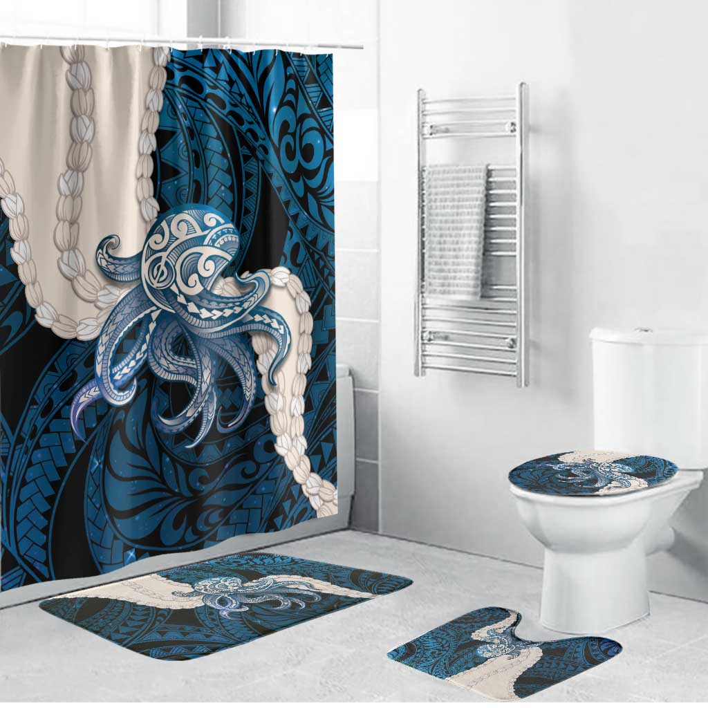 Blue Galaxy Polynesia Tribal Octopus Tattoo Bathroom Set Pikake Lei Polynesian Pattern LT14 Bathroom Set (4 pcs) Blue - Polynesian Pride