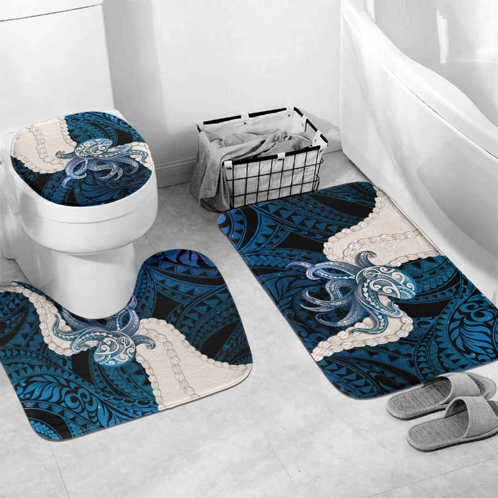 Blue Galaxy Polynesia Tribal Octopus Tattoo Bathroom Set Pikake Lei Polynesian Pattern LT14 Mat Set Only (3 pcs) One Size Blue - Polynesian Pride
