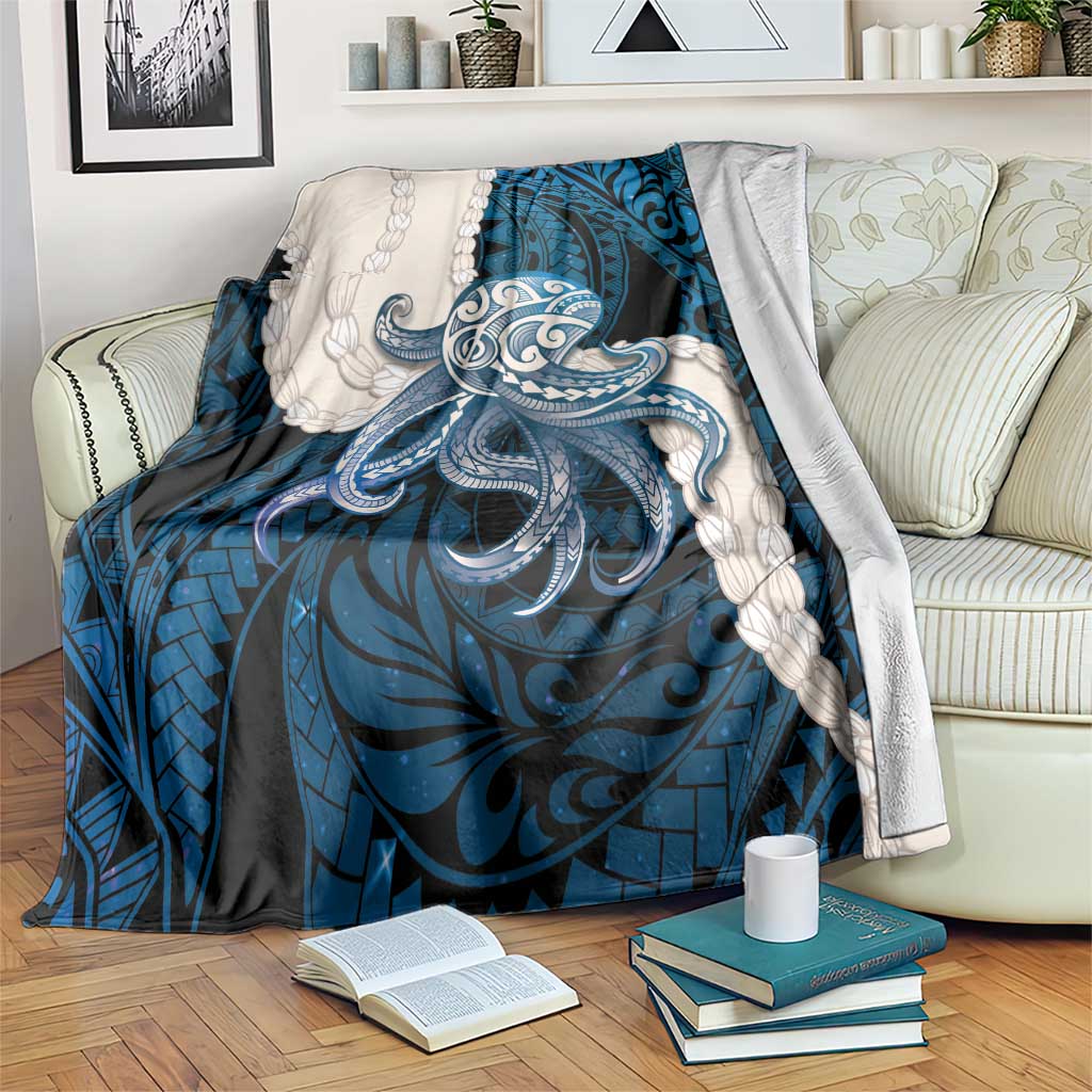 Blue Galaxy Polynesia Tribal Octopus Tattoo Blanket Pikake Lei Polynesian Pattern LT14 Blue - Polynesian Pride