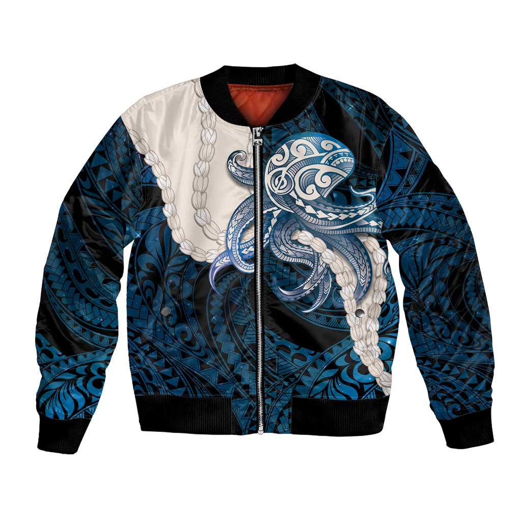 Blue Galaxy Polynesia Tribal Octopus Tattoo Bomber Jacket Pikake Lei Polynesian Pattern LT14 Unisex Blue - Polynesian Pride