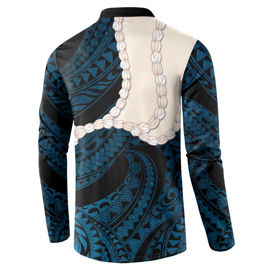 Blue Galaxy Polynesia Tribal Octopus Tattoo Button Sweatshirt Pikake Lei Polynesian Pattern LT14 - Polynesian Pride