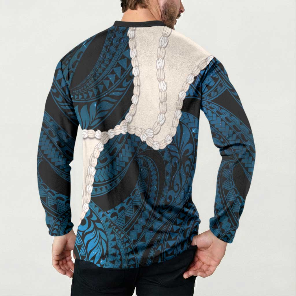 Blue Galaxy Polynesia Tribal Octopus Tattoo Button Sweatshirt Pikake Lei Polynesian Pattern LT14 - Polynesian Pride