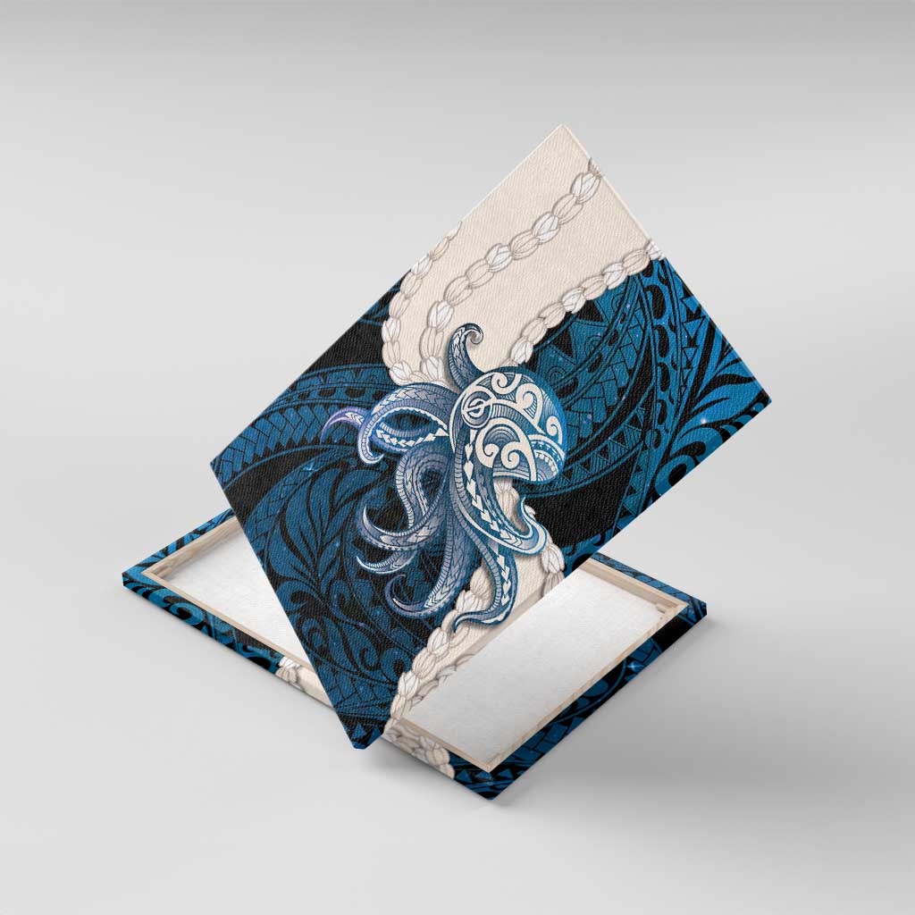 Blue Galaxy Polynesia Tribal Octopus Tattoo Canvas Wall Art Pikake Lei Polynesian Pattern LT14 With Frame Blue - Polynesian Pride