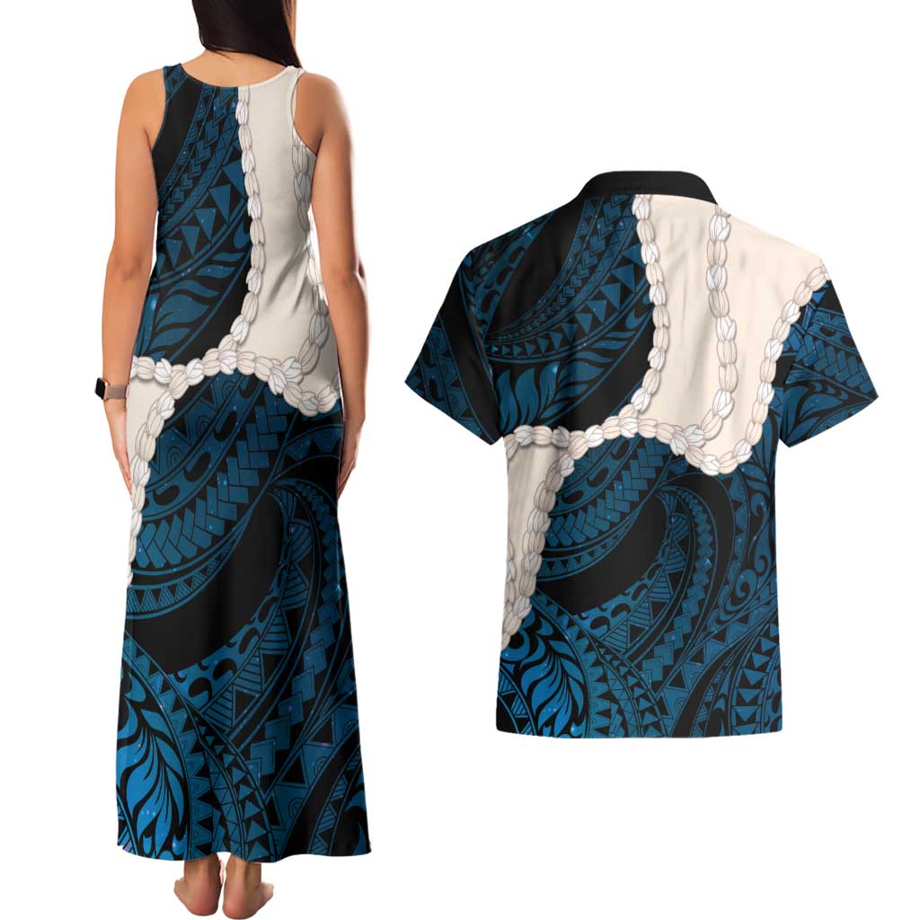 Blue Galaxy Polynesia Tribal Octopus Tattoo Couples Matching Tank Maxi Dress and Hawaiian Shirt Pikake Lei Polynesian Pattern LT14 - Polynesian Pride