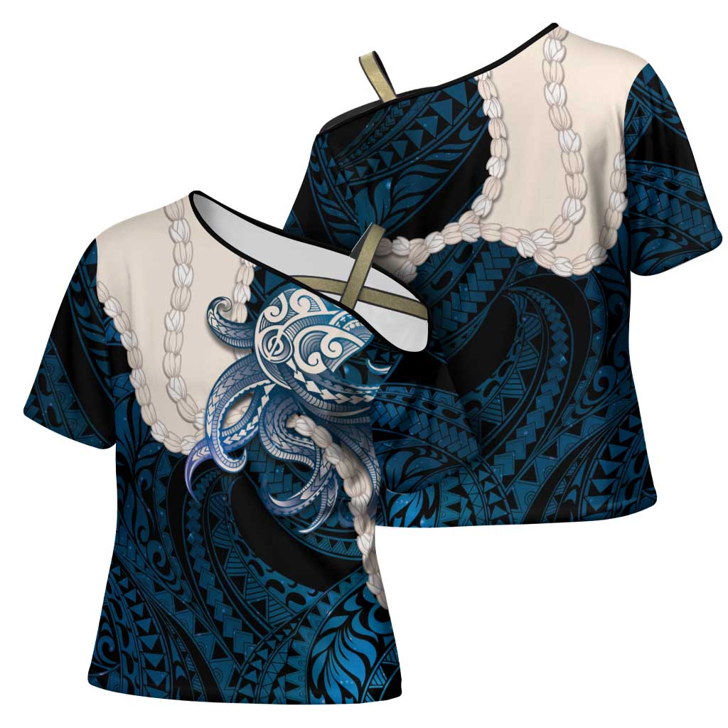 Blue Galaxy Polynesia Tribal Octopus Tattoo Cross Shoulder Shirt Pikake Lei Polynesian Pattern LT14 - Polynesian Pride