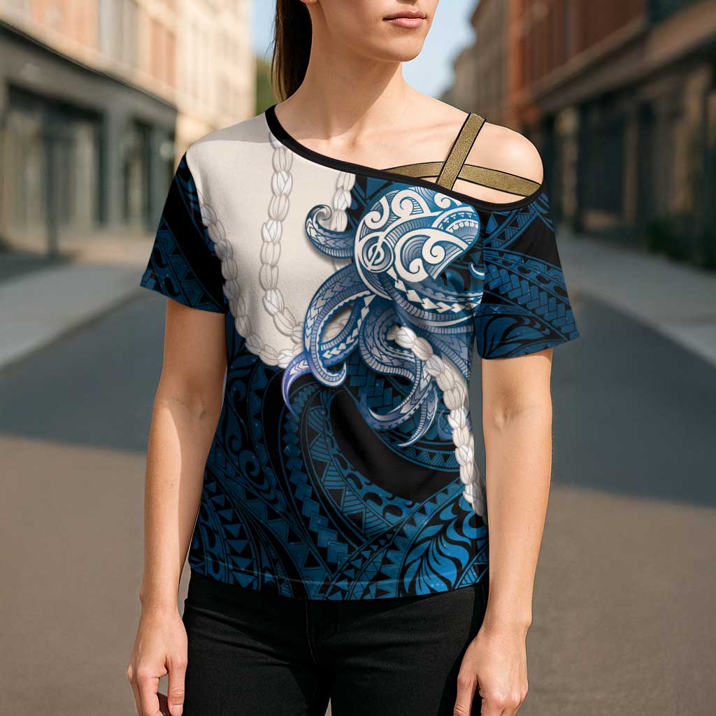 Blue Galaxy Polynesia Tribal Octopus Tattoo Cross Shoulder Shirt Pikake Lei Polynesian Pattern LT14 - Polynesian Pride