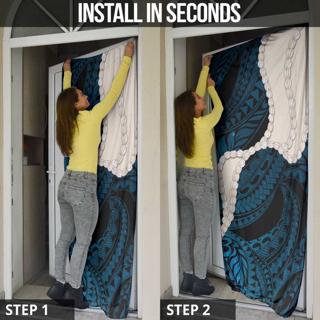 Blue Galaxy Polynesia Tribal Octopus Tattoo Door Cover Pikake Lei Polynesian Pattern