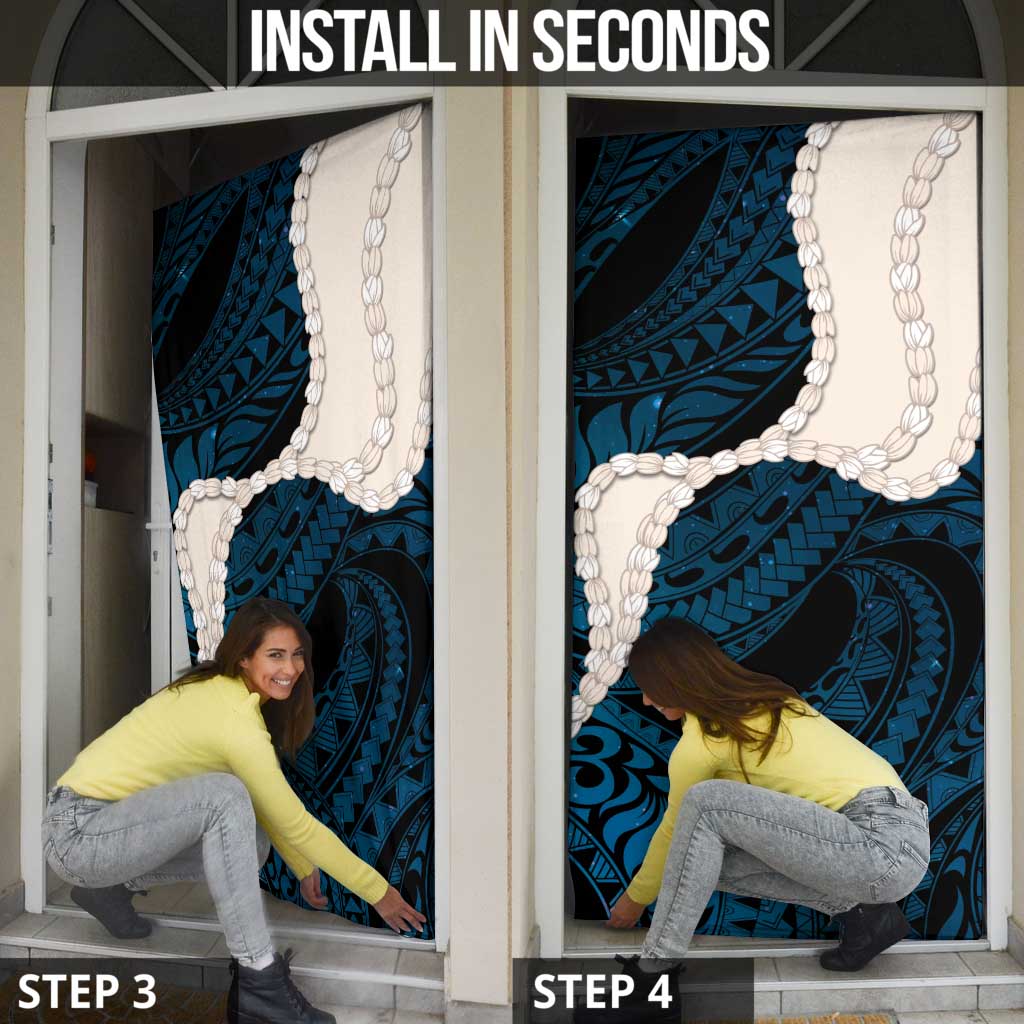 Blue Galaxy Polynesia Tribal Octopus Tattoo Door Cover Pikake Lei Polynesian Pattern