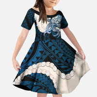 Blue Galaxy Polynesia Tribal Octopus Tattoo Family Matching Long Sleeve Bodycon Dress and Hawaiian Shirt Pikake Lei Polynesian Pattern