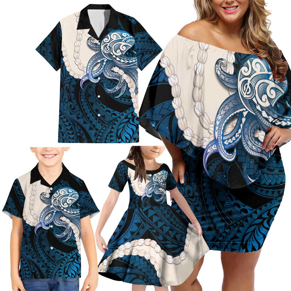 Blue Galaxy Polynesia Tribal Octopus Tattoo Family Matching Off Shoulder Short Dress and Hawaiian Shirt Pikake Lei Polynesian Pattern LT14 - Polynesian Pride