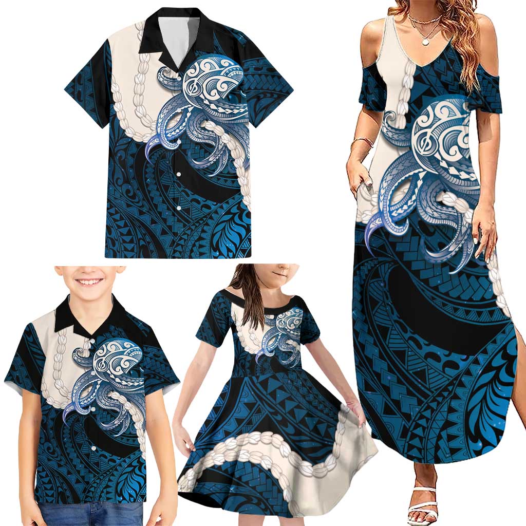Blue Galaxy Polynesia Tribal Octopus Tattoo Family Matching Summer Maxi Dress and Hawaiian Shirt Pikake Lei Polynesian Pattern LT14 - Polynesian Pride