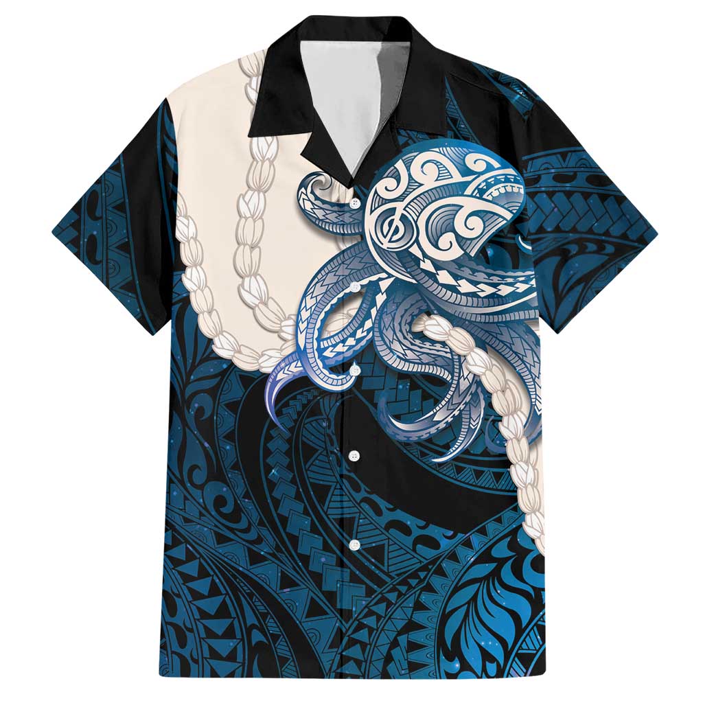 Blue Galaxy Polynesia Tribal Octopus Tattoo Hawaiian Shirt Pikake Lei Polynesian Pattern