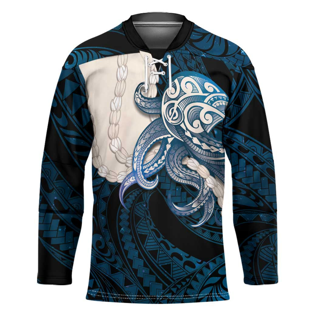 Blue Galaxy Polynesia Tribal Octopus Tattoo Hockey Jersey Pikake Lei Polynesian Pattern LT14 Unisex Blue - Polynesian Pride