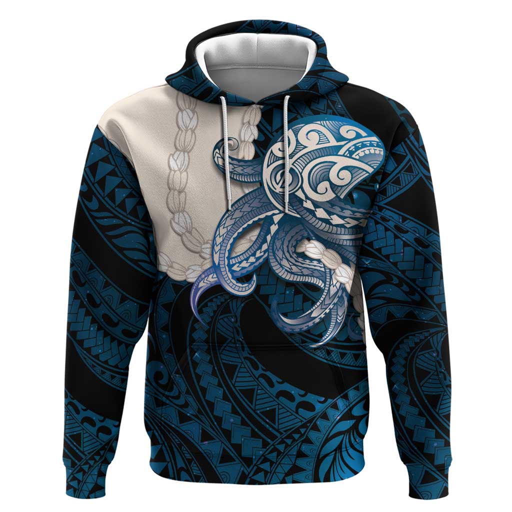 Blue Galaxy Polynesia Tribal Octopus Tattoo Hoodie Pikake Lei Polynesian Pattern
