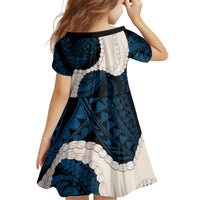 Blue Galaxy Polynesia Tribal Octopus Tattoo Kid Short Sleeve Dress Pikake Lei Polynesian Pattern LT14 - Polynesian Pride