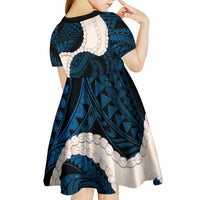 Blue Galaxy Polynesia Tribal Octopus Tattoo Kid Short Sleeve Dress Pikake Lei Polynesian Pattern LT14 - Polynesian Pride