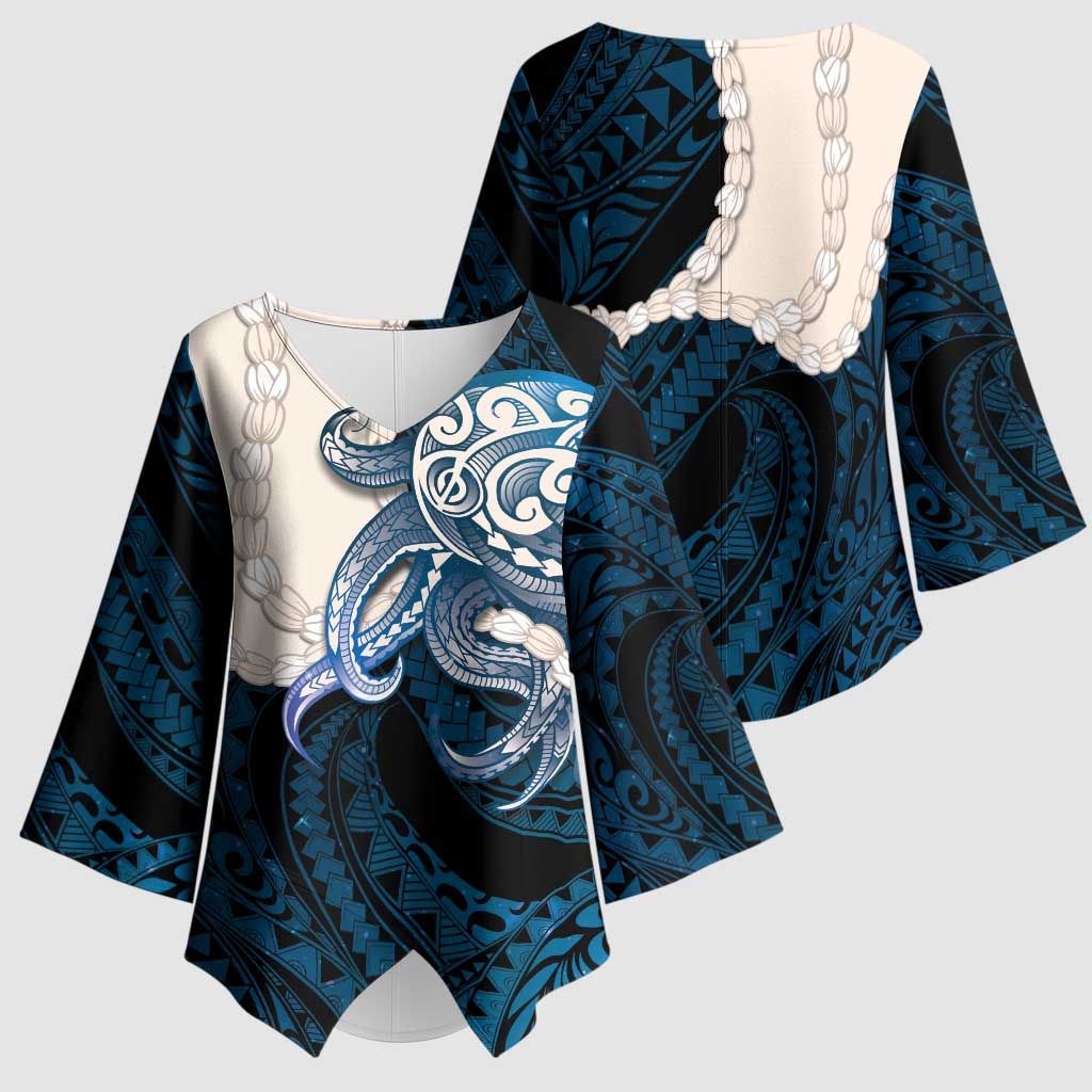 Blue Galaxy Polynesia Tribal Octopus Tattoo Kimono Sleeve Blouse Pikake Lei Polynesian Pattern LT14 - Polynesian Pride