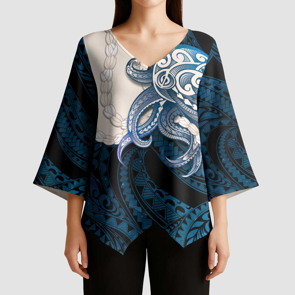 Blue Galaxy Polynesia Tribal Octopus Tattoo Kimono Sleeve Blouse Pikake Lei Polynesian Pattern LT14 - Polynesian Pride