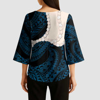 Blue Galaxy Polynesia Tribal Octopus Tattoo Kimono Sleeve Blouse Pikake Lei Polynesian Pattern LT14 - Polynesian Pride