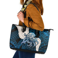 Blue Galaxy Polynesia Tribal Octopus Tattoo Leather Tote Bag Pikake Lei Polynesian Pattern LT14 Blue - Polynesian Pride